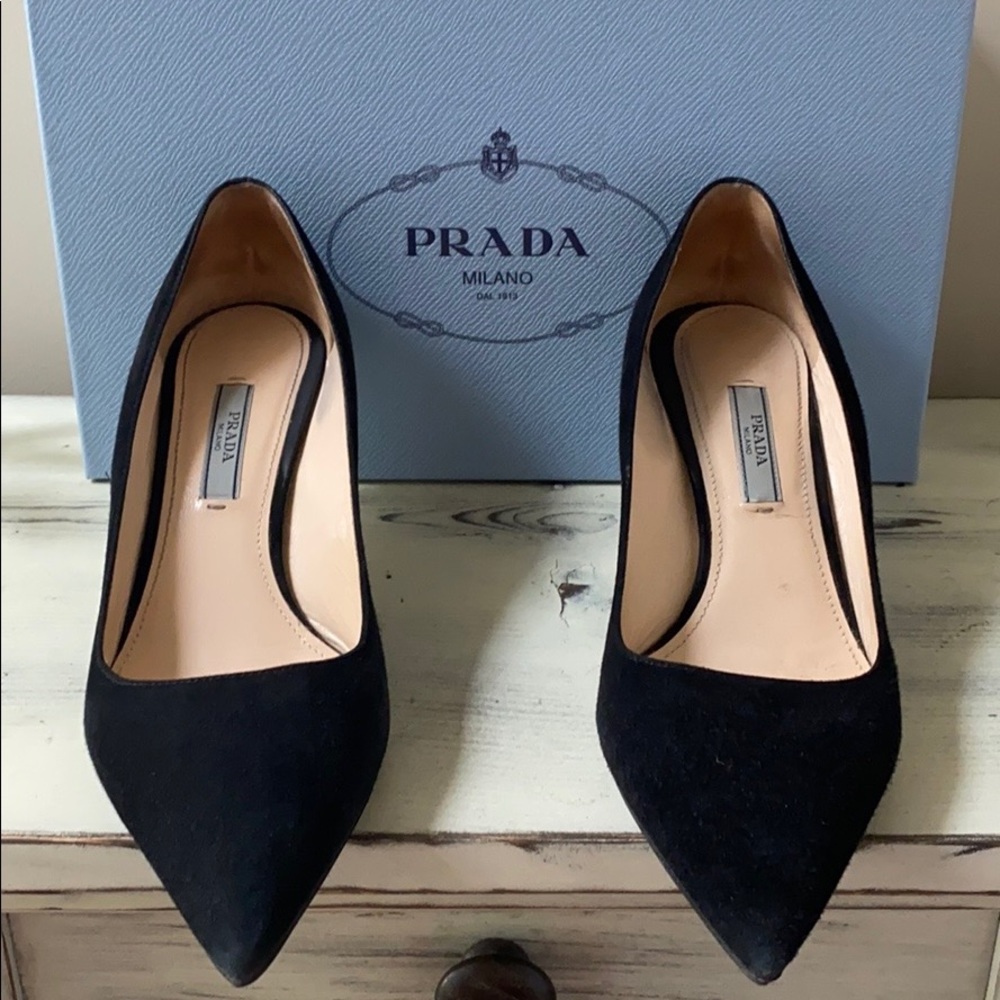 Black suede Prada pumps